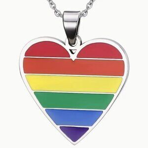 Pride Rainbow Color Love Heart Pendant Necklace
